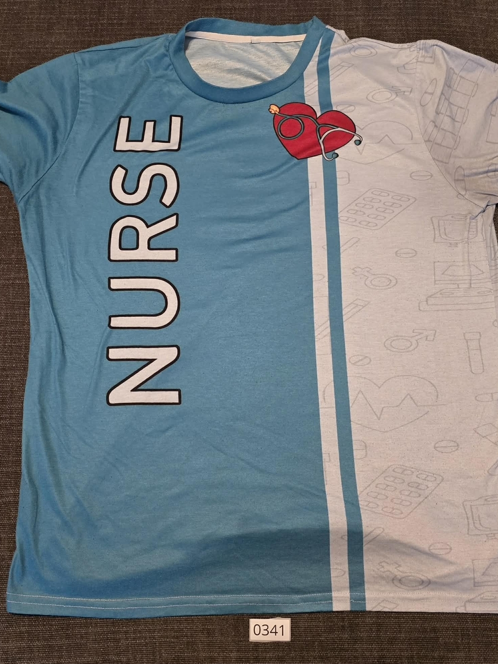 Nurse Graphic Tee in Teal & White Unisex LARGE